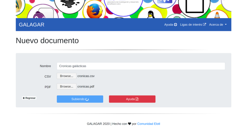 Muestra como se está subiendo un documento nuevo a esquite